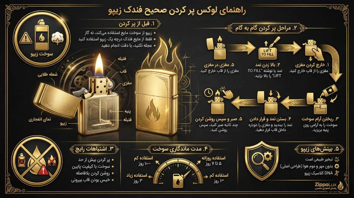 چگونه فندک زیپو را بنزین بزنیم