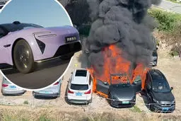 سدان برقی اوتار ۰۶ آتش گرفت؛ ۷ خودرو در شعله‌ها سوختند