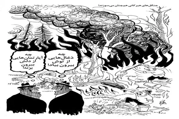 آتش‌سوزی جنگل‌های هیرکانی/ کاریکاتور احمد عربانی